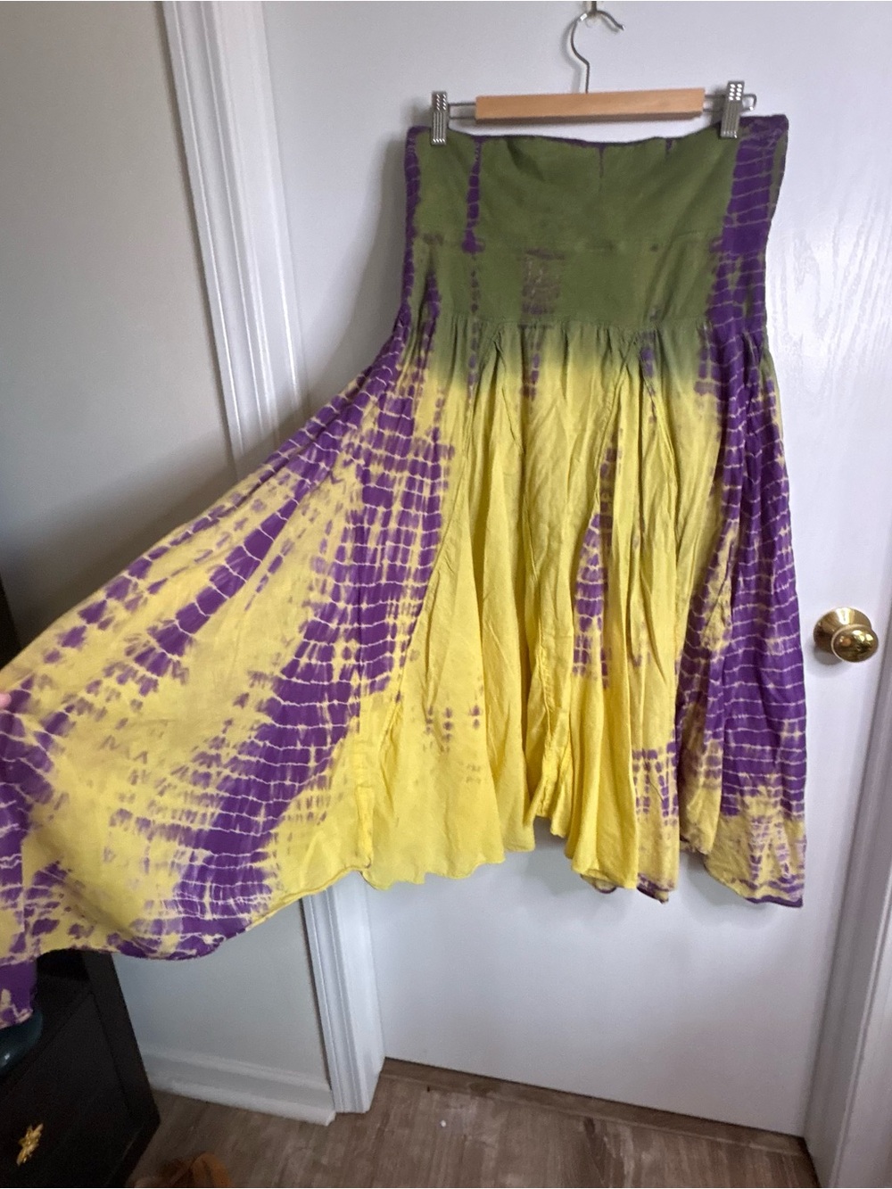 Cute Options Sz L Woven & Knit Cotton Pull On Midi Dress or Maxi Skirt Tie-Dye